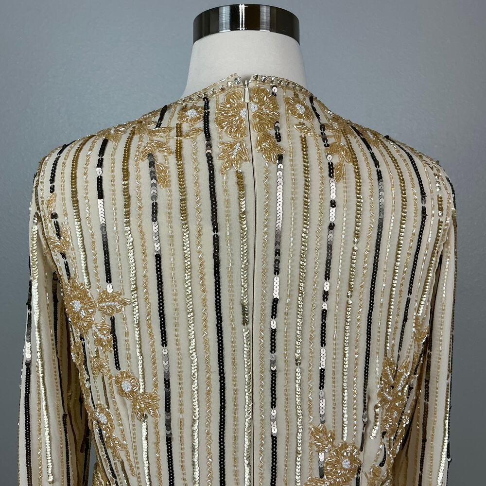 Mac Duggal 93627 Gold Evening Gown Sequined Long Sleeve High Low Dress Size 16 - Picture 9 of 12